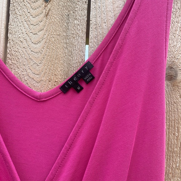THEORY | Pink Sleeveless V Neck Jersey Knit Fit & Flare Dress - Picture 6 of 7